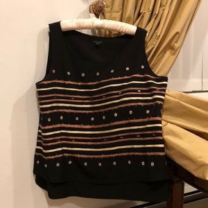 Ann Taylor Top with Striped Ribbon and Gem Detail